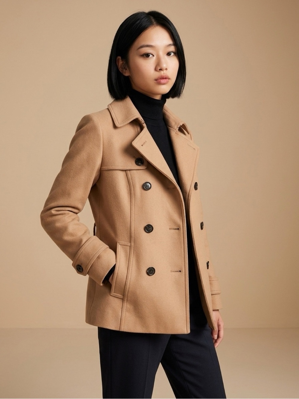 Banana Republic Double-Breasted Camel Peacoat Jacket